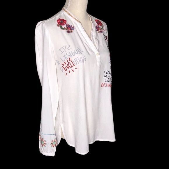 Desigual Art to Wear Embroidered Tunic Top Long Sleeve White Size Medium - Picture 5 of 11